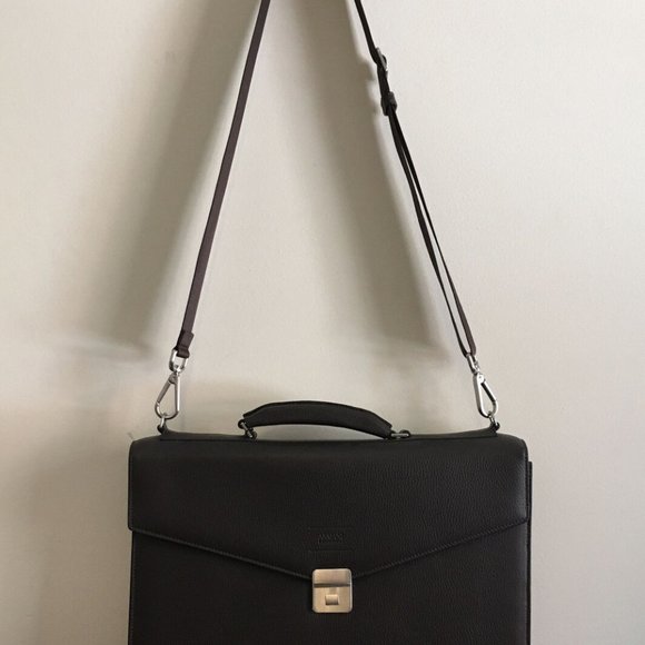 Armani Collezioni Briefcase with Shoulder Strap in Brown Leather - Picture 2 of 12